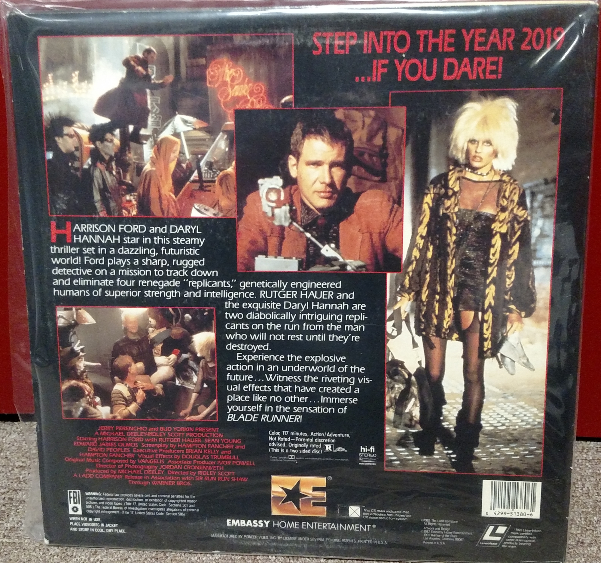 Blade Runner Laserdisc: Embassy 1987 (back)