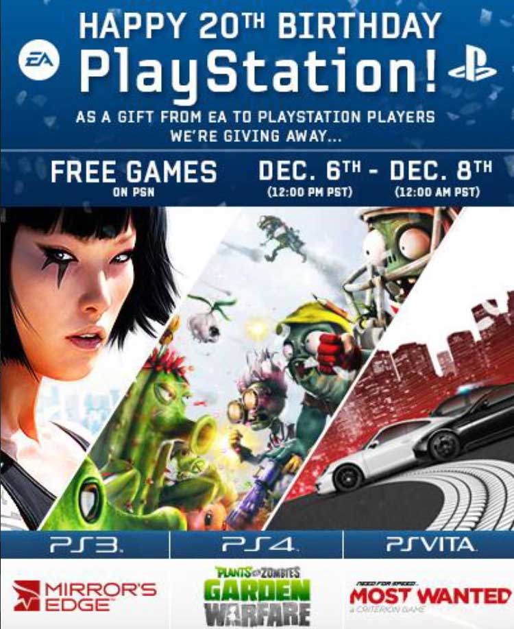 EA free 20th Anniversary PlayStation Games