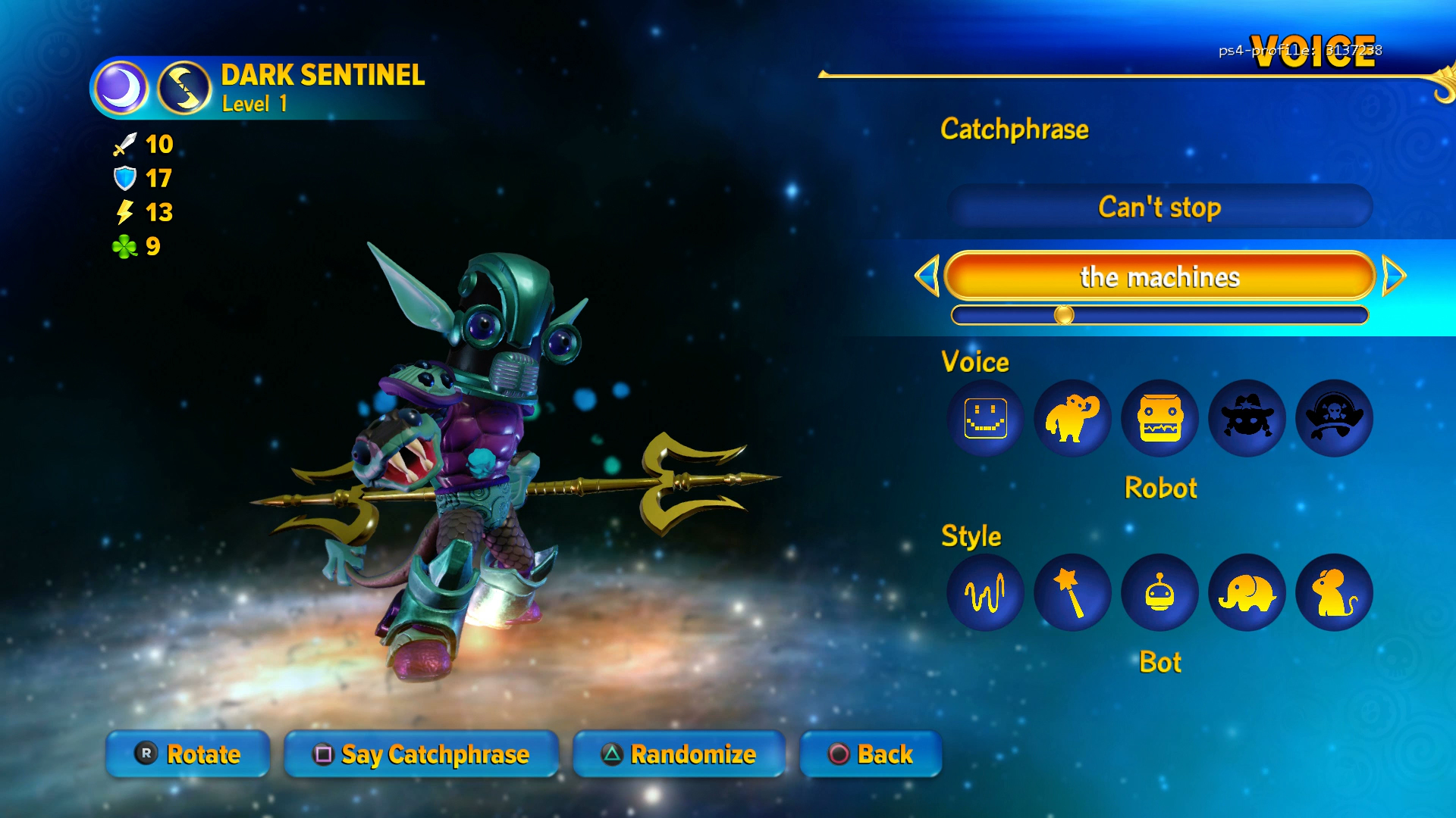 Skylanders Imaginators Dark Sentinel Voice Catchphrase creator custom